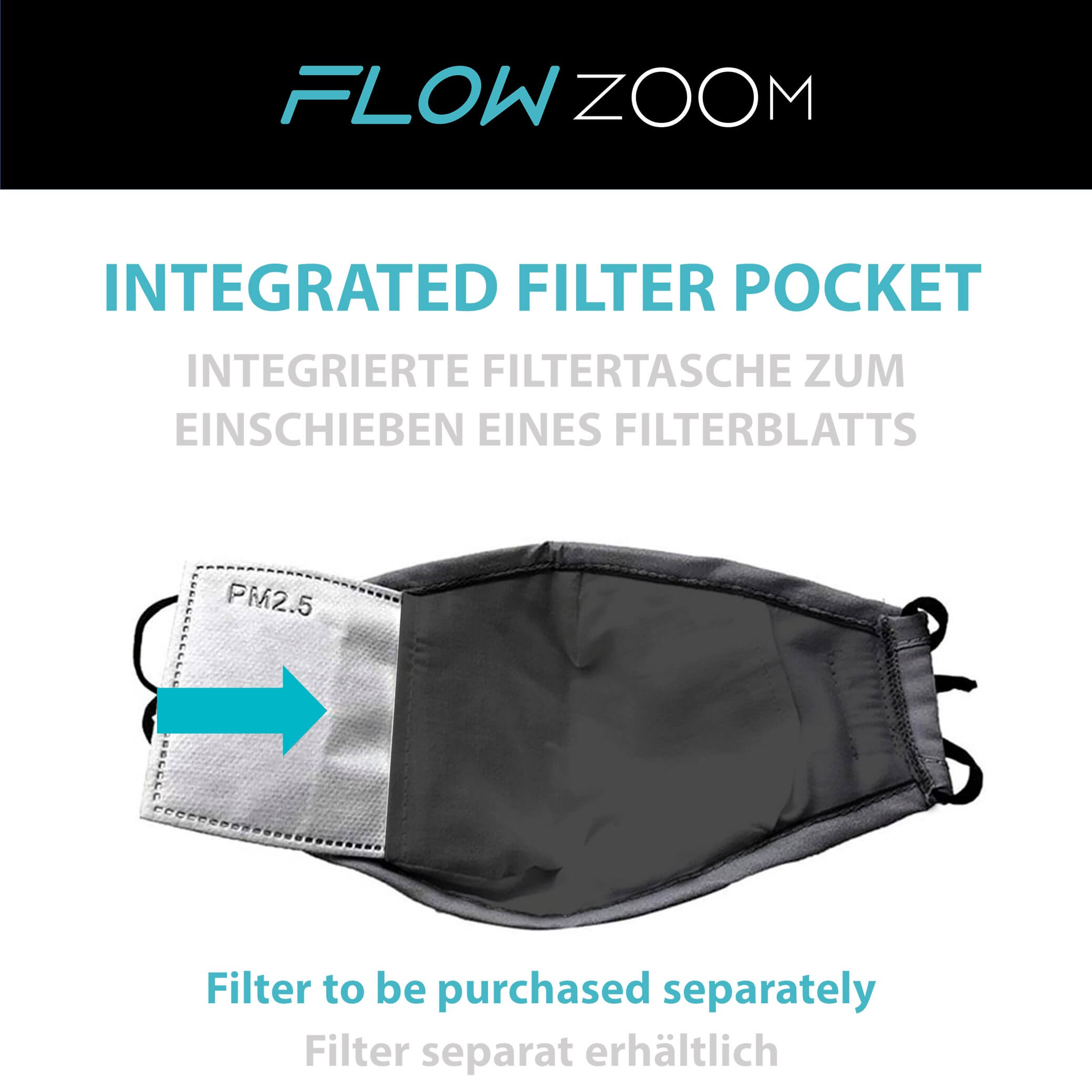 FLOWZOOM Face Mask with Integrated Filter Pocket 